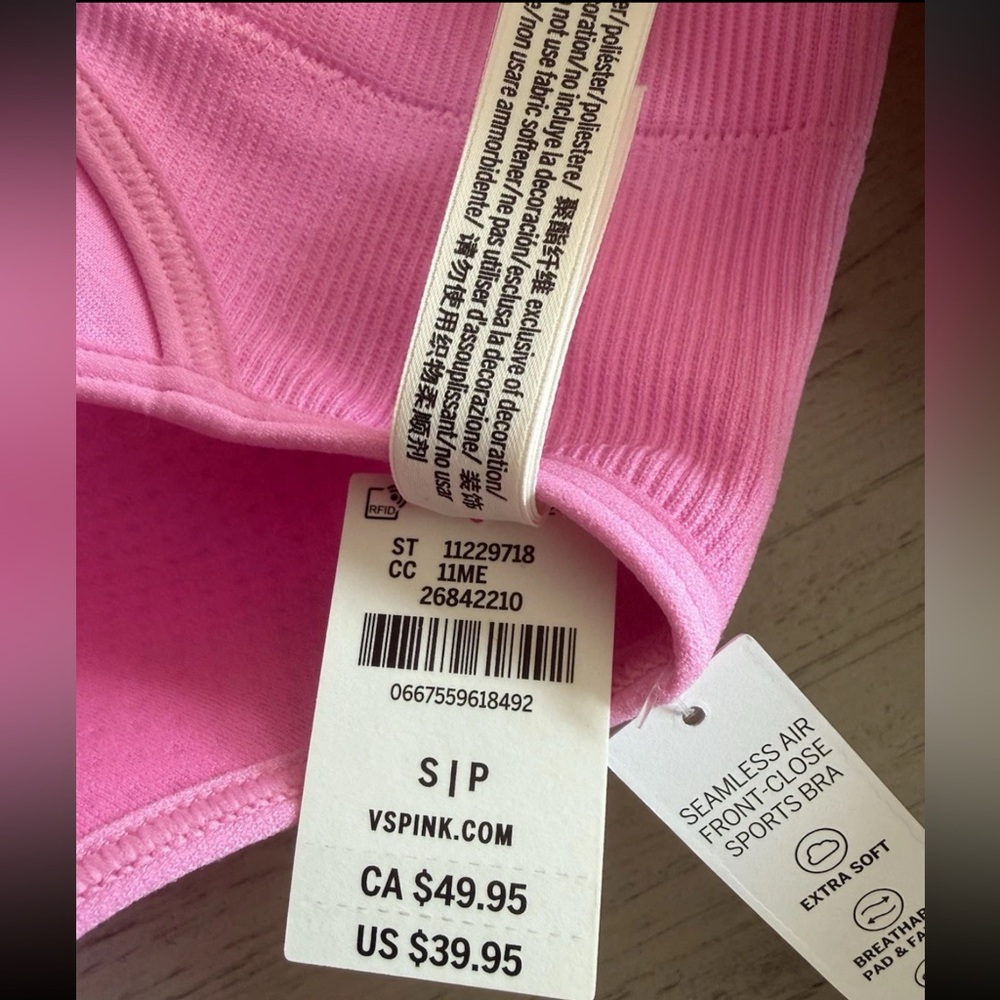 Victoria’s Secret “PINK” | Seamless Air Front Closure Sports bra | Pink Sz SM - Picture 7 of 10